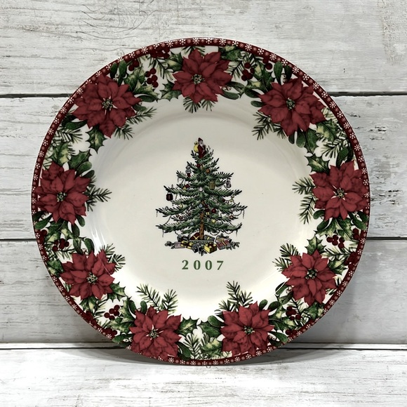Spode Other - Set if 4 Spode Christmas Tree Plates 2007 Red Poinsettias on Rim 8"